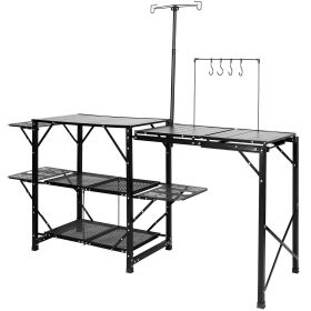 Camping Kitchen Table, One-piece Folding Portable Cook Station with A Carrying Bag, Long Aluminum Camping Table 3 Side Tables