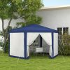 13' x 11' Outdoor Party Tent, Hexagon Sun Shade Shelter Canopy w/ Protective Mesh Screen Sidewalls, Ropes & Stakes, Blue