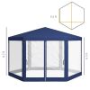 13' x 11' Outdoor Party Tent, Hexagon Sun Shade Shelter Canopy w/ Protective Mesh Screen Sidewalls, Ropes & Stakes, Blue