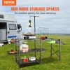 Camping Kitchen Table, One-piece Folding Portable Cook Station with A Carrying Bag, Long Aluminum Camping Table 3 Side Tables